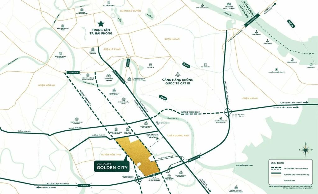 Bản đồ vị trí dự án Vinhomes Golden City Dương Kinh và các tuyến đường kết nối