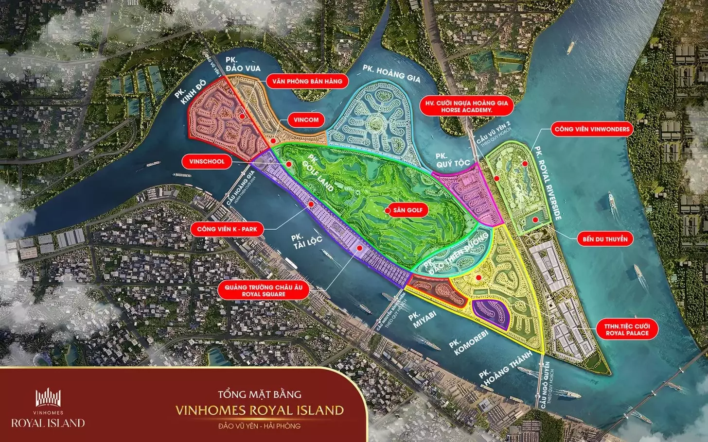 Phối cảnh tổng thể dự án Vinhomes Vũ Yên Hải Phòng với biệt thự đảo và cảnh quan xanh