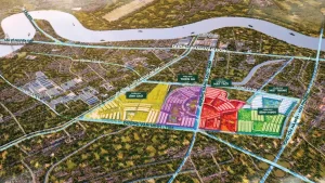 Phối cảnh tổng thể khu đô thị Vinhomes Golden City Dương Kinh với các phân khu và công viên