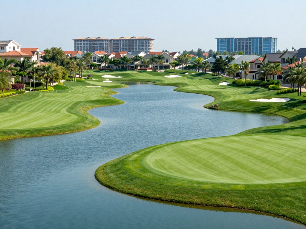 Sân golf hồ với cảnh quan tuyệt đẹp tại phân khu Golf Land Vinhomes Vũ Yên