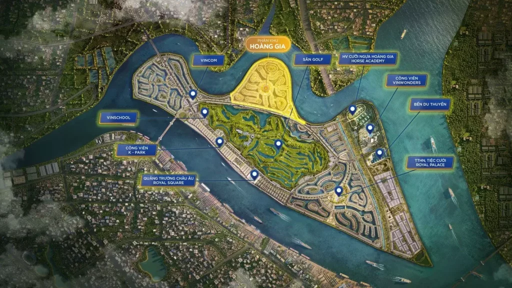 Vị trí Phân khu Hoàng Gia Vinhomes Vũ Yên Đảo Cọ Dubai trên bản đồ tổng thể