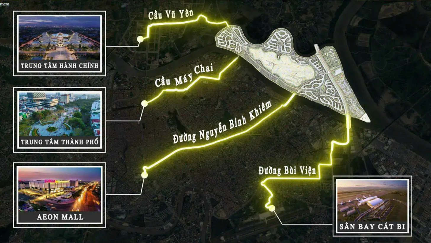 Vị trí kết nối của Vinhomes Vũ Yên Hải Phòng với các trục đường chính