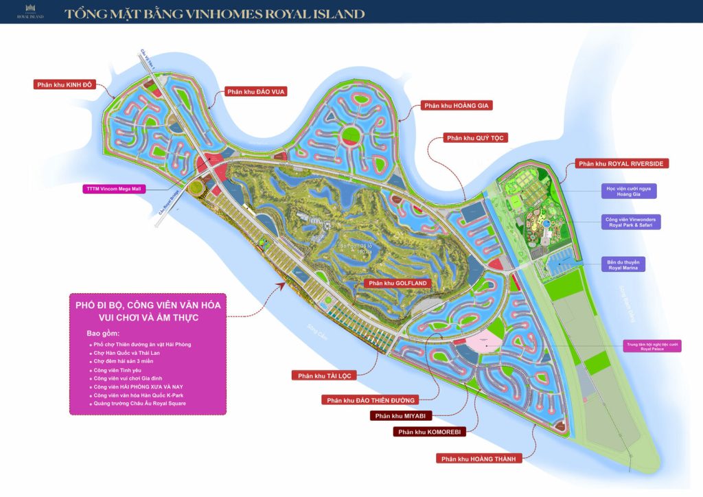Vị trí phân khu Golf Land trong tổng thể dự án Vinhomes Royal Island Vũ Yên