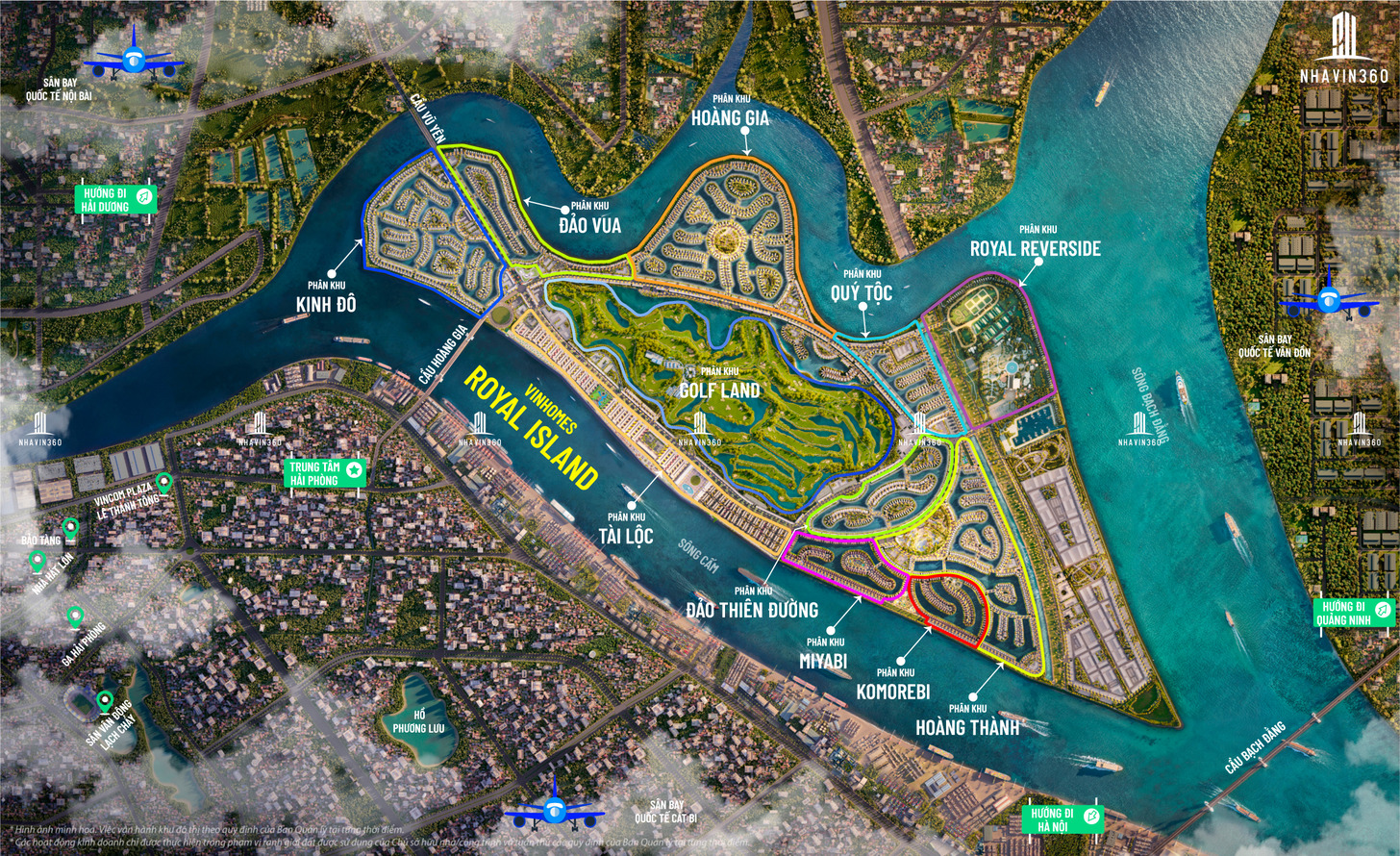 Bản đồ mặt bằng Vinhomes Vũ Yên với vị trí các phân khu