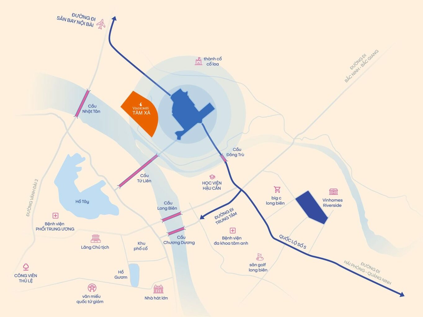 Bản đồ vị trí dự án Vinhomes Tàm Xá Đông Anh và các kết nối giao thông