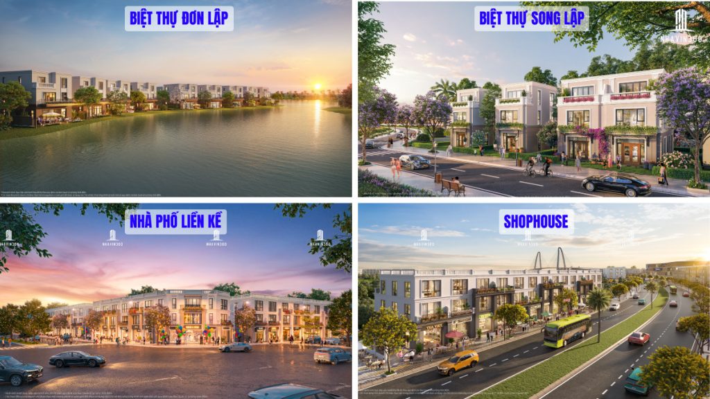 Các loại hình sản phẩm tại Vinhomes Vũ Yên bao gồm biệt thự đơn lập, song lập và nhà phố thương mại